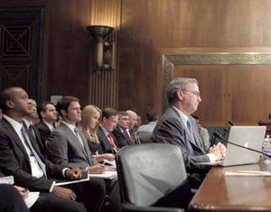 Google CEO Eric Schmidt testifying before a Senate subcommittee in September